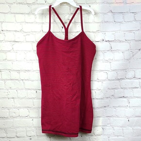 Lululemon Power Y Tank Top Racerback Maroon Stripe Sleeveless Workout Shirt Gym - Picture 2 of 9